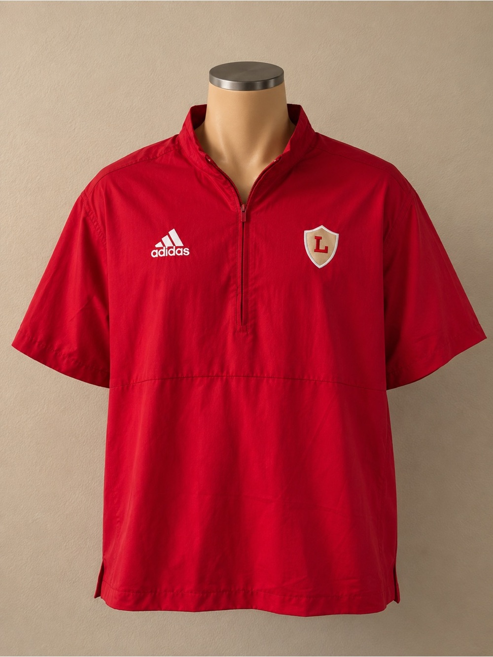 adidas Team Pullover Men’s Large Red Athletic Warm Up Top L Crest Cross Back
